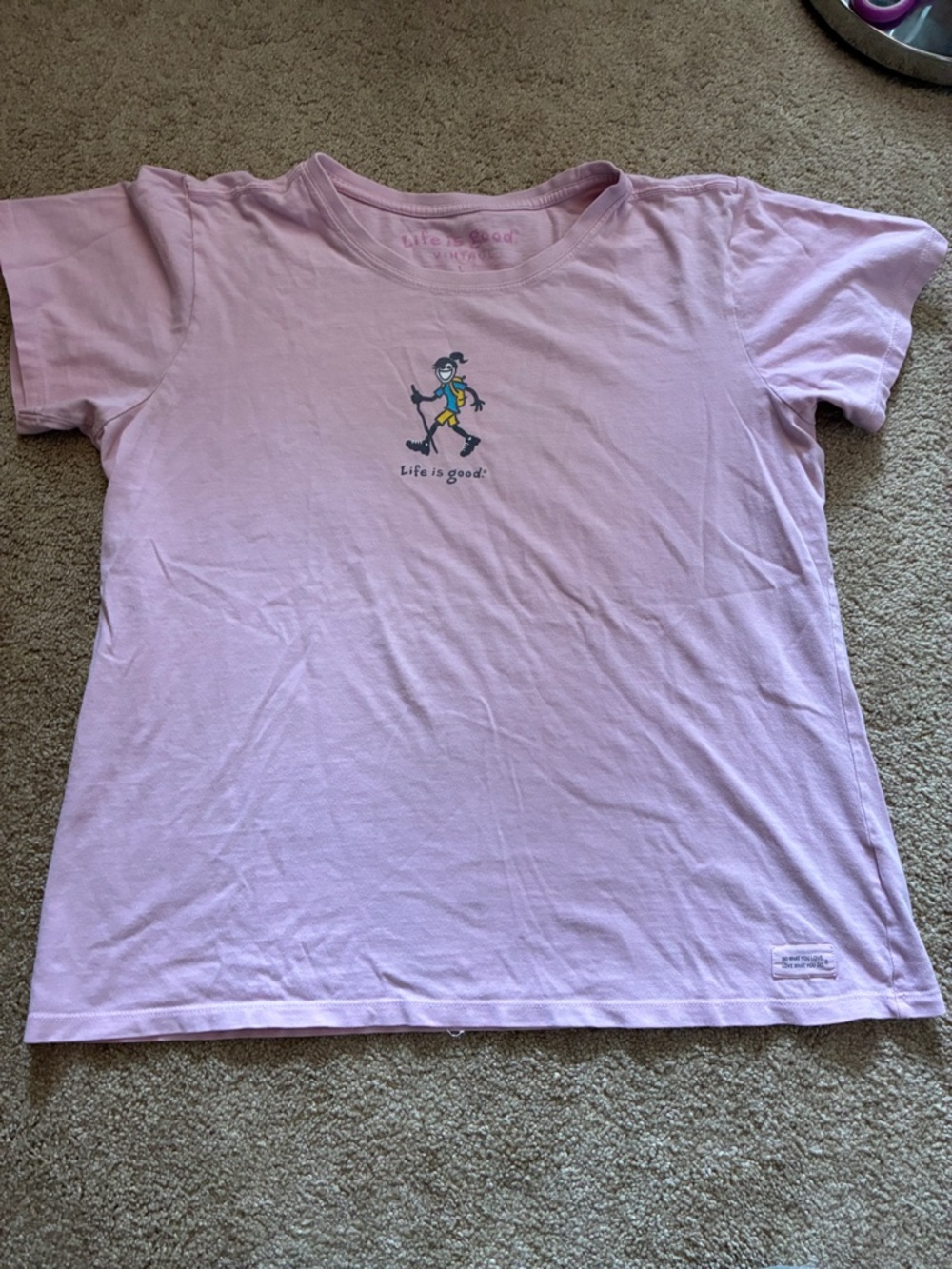 Life Is Good Light Pink Kids' Graphic Tee with Hiker size L